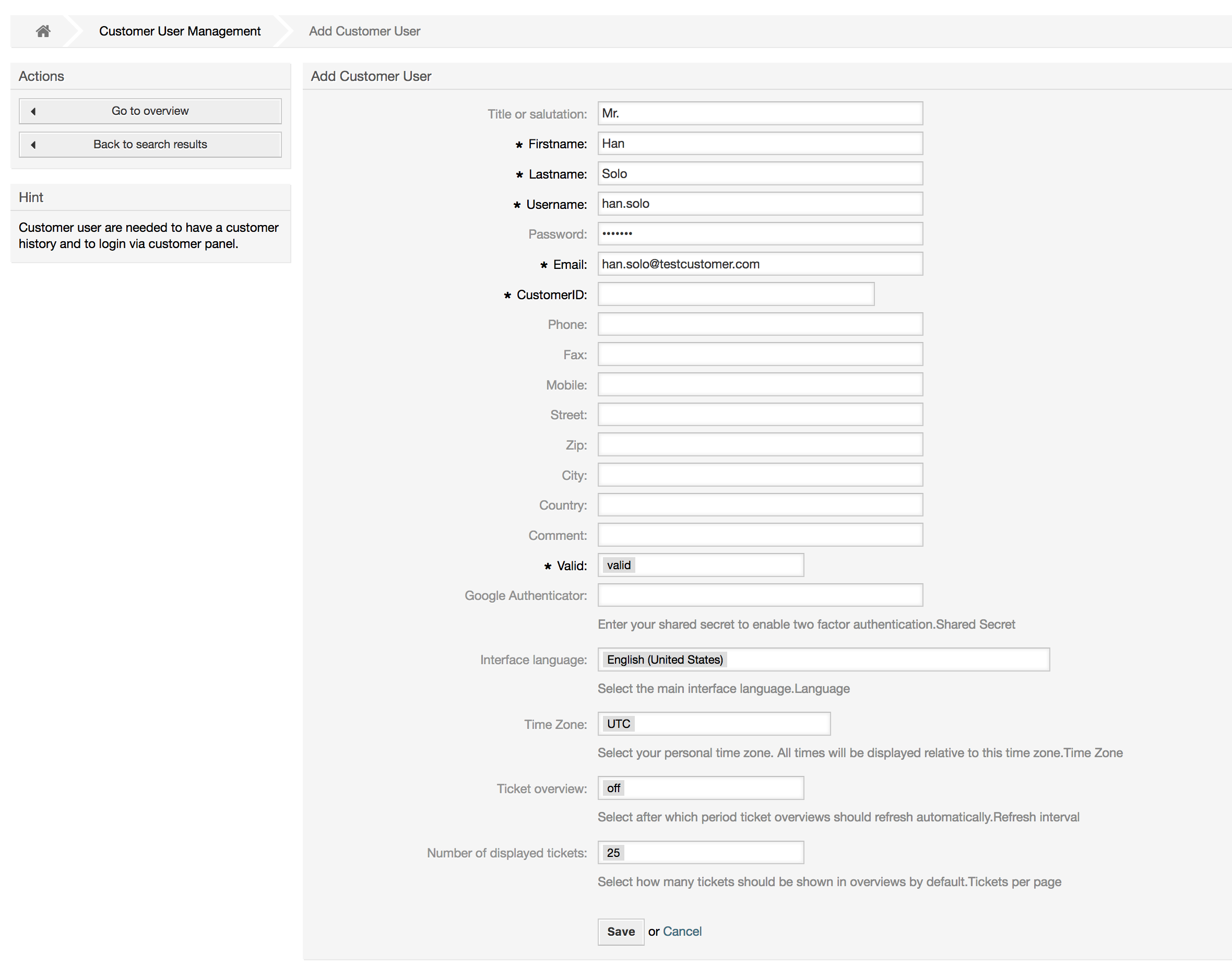 Adding a customer user
