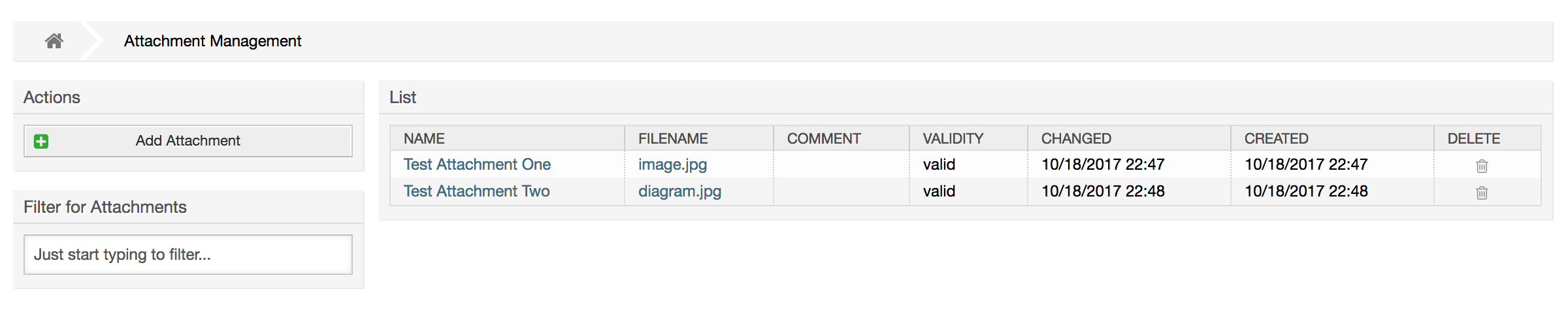 Attachments management