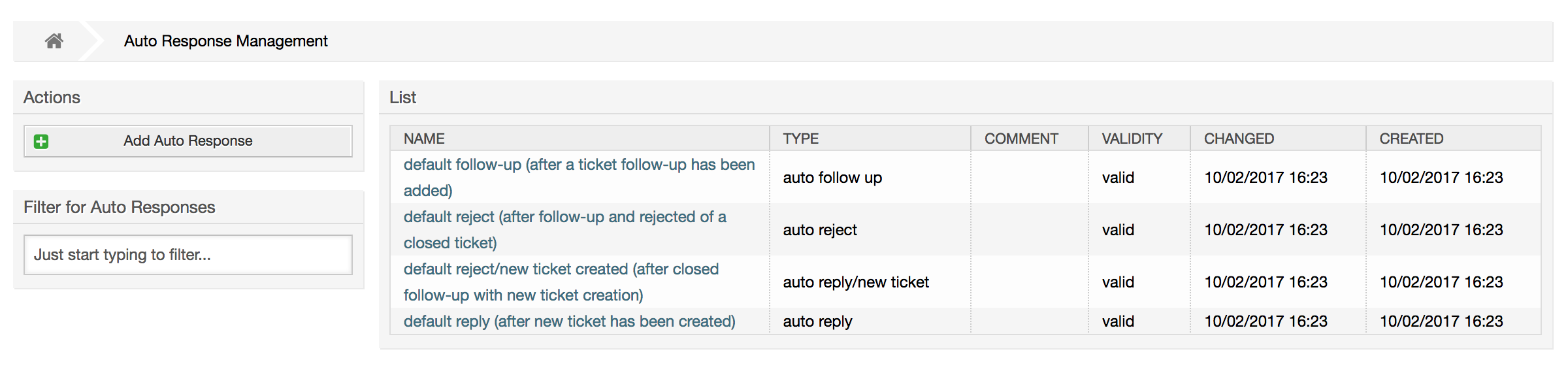 Auto response management