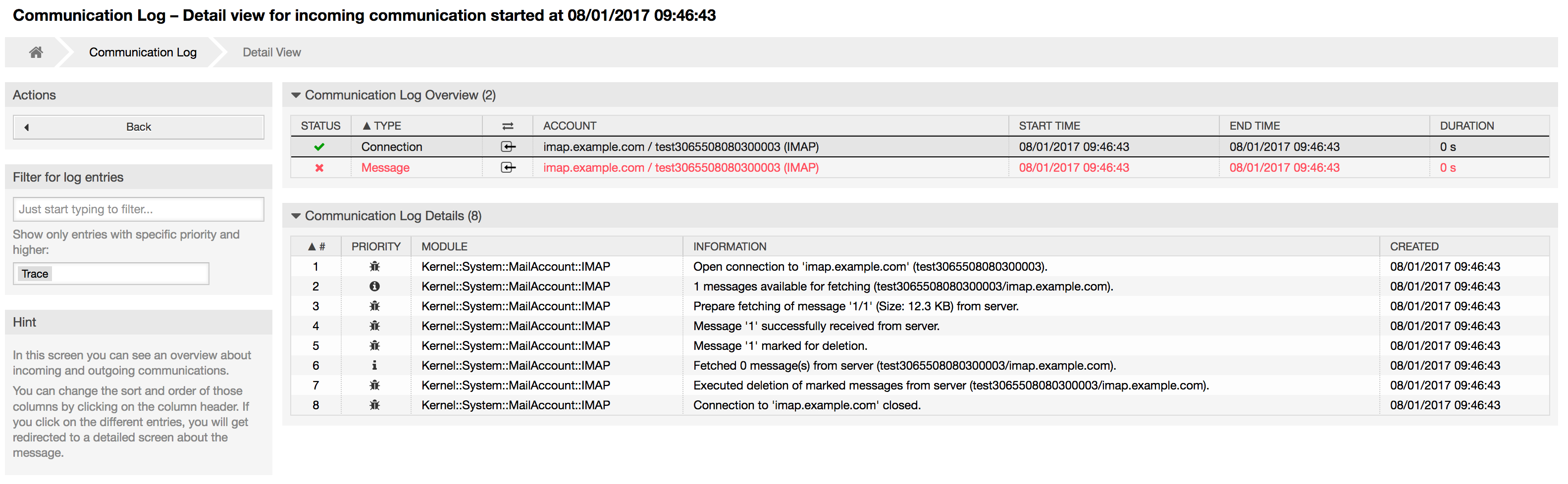 Communication Log Detail View