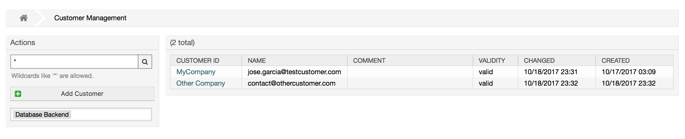 Customer User management