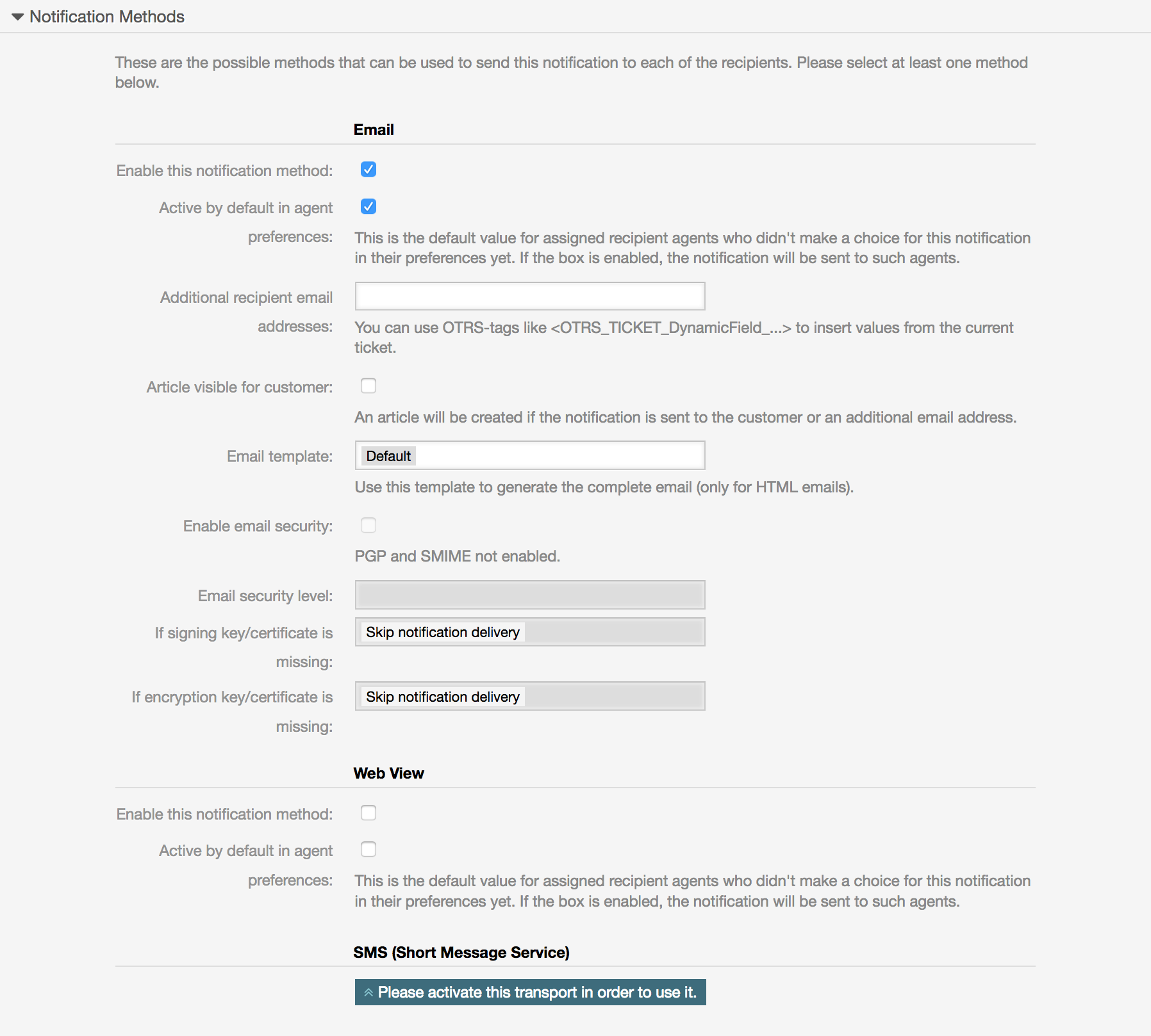 Customizing notification methods