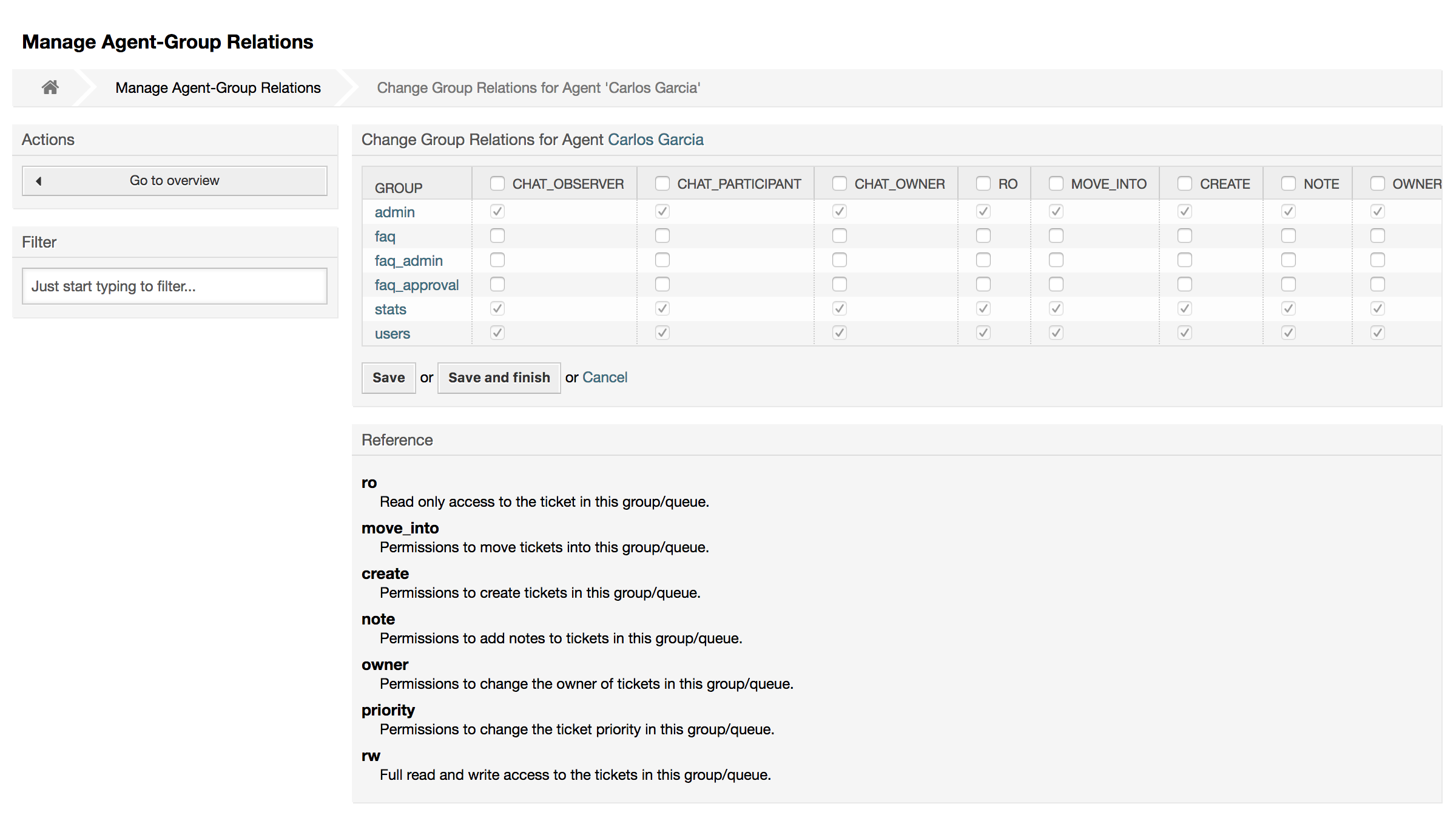 Change the groups an agent belongs to