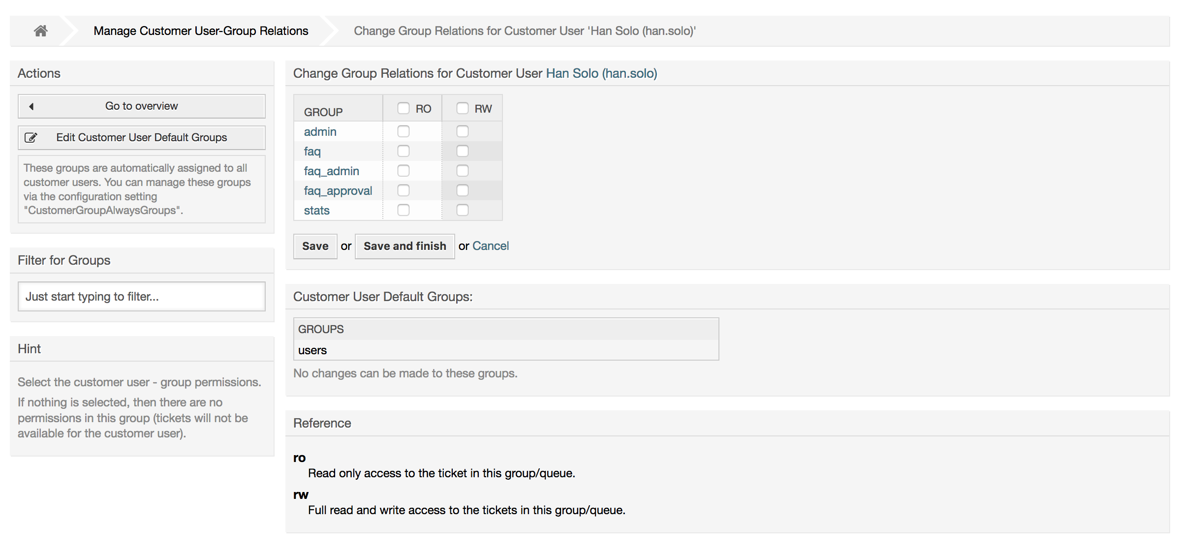Change Group relations for a Customer User