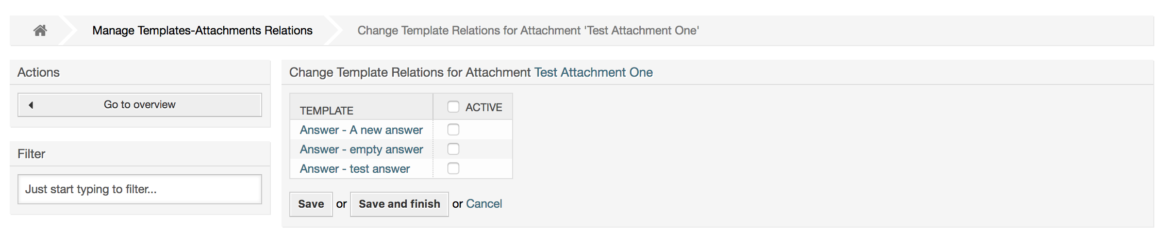 Change Template relations for an Attachment