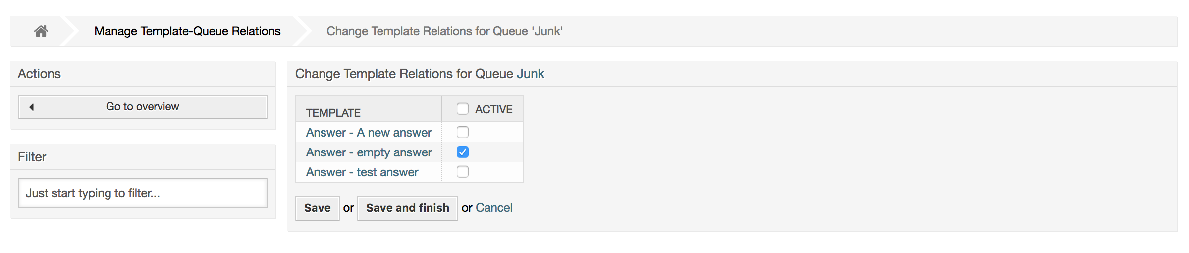 Change Template relations for a Queue