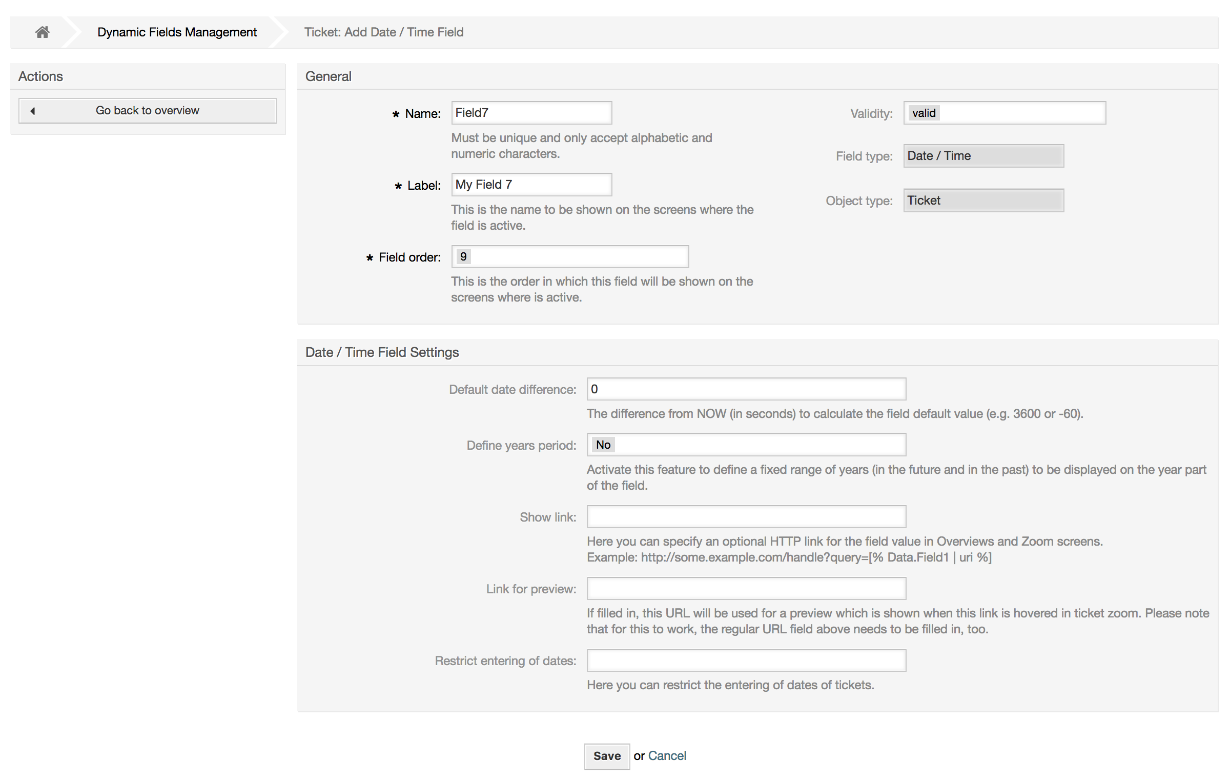 Dynamic field Date / Time configuration dialog