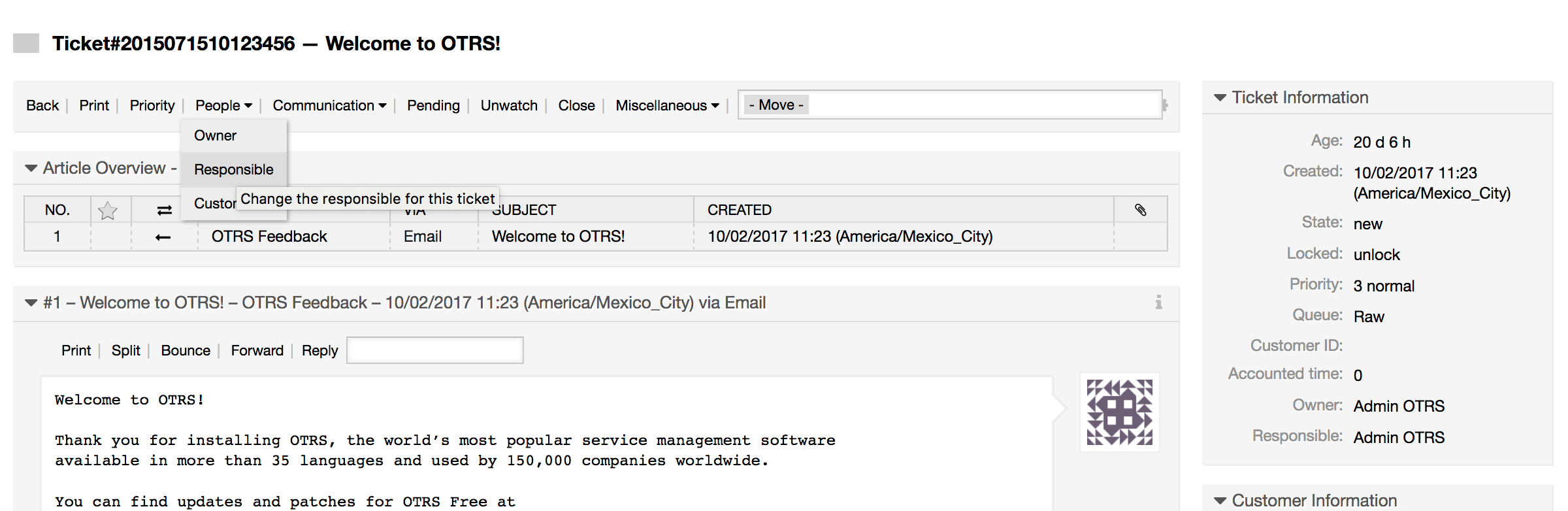 Changing the Responsibility of a ticket in its zoomed view
