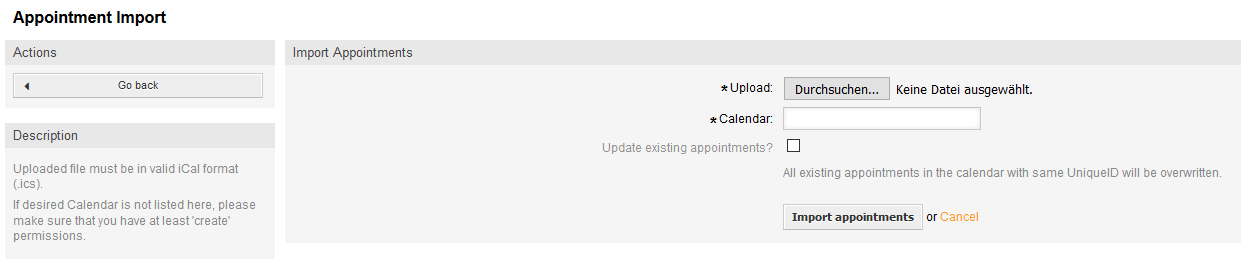 Appointment import in calendar management overview
