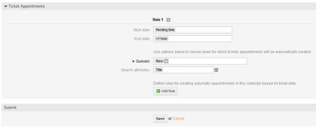 Ticket appointment rule in calendar edit screen