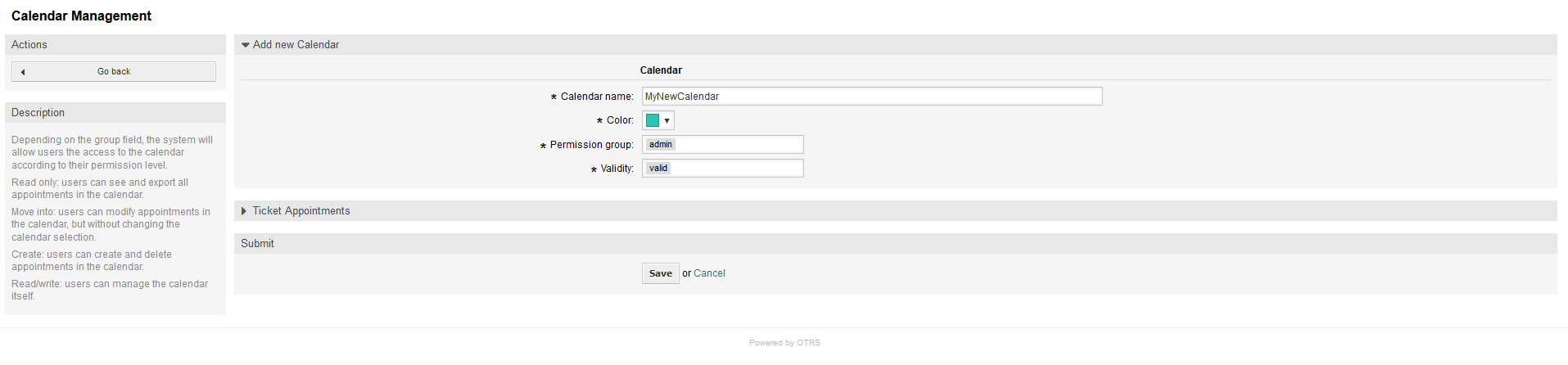 Calendar edit screen